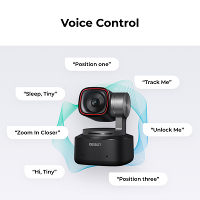 obsbot tiny 2 webcam using voice control by voice commands