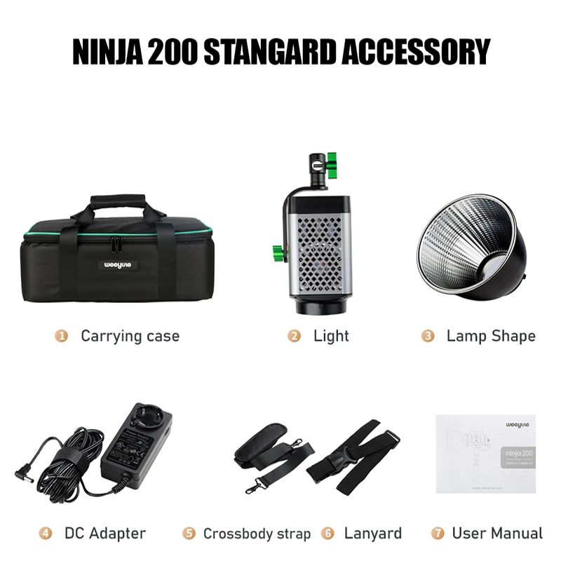 Weeylite Ninja 200 Portable Bi-color COB Led Light Functional and Smart Control + Bowens Mount 
