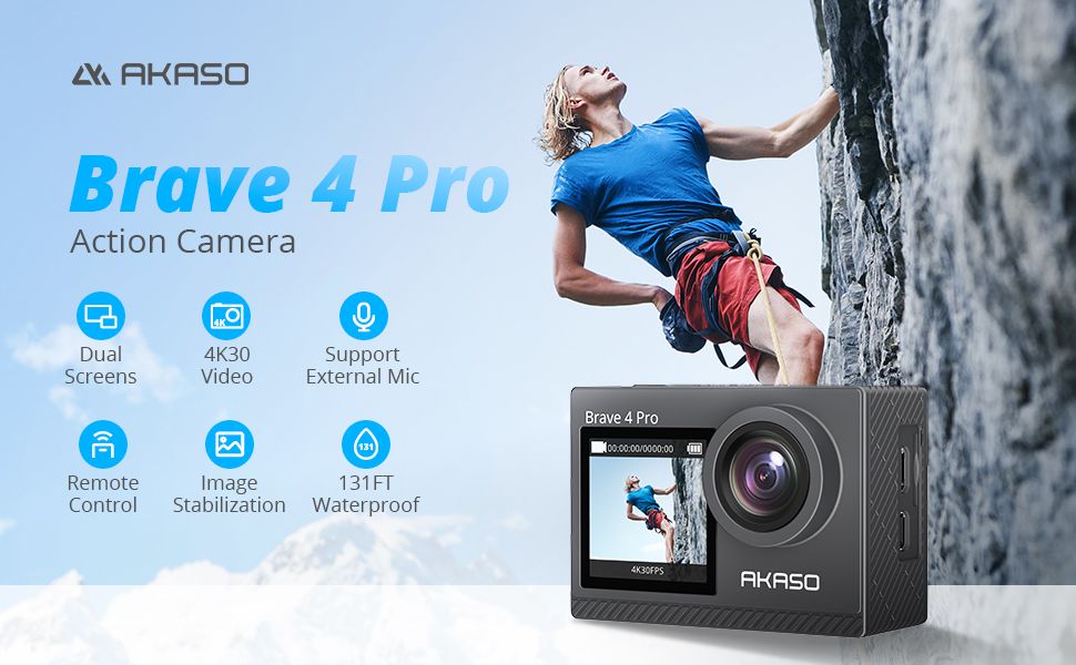Akaso Brave 4 Pro Waterproof Camera With Touch Screen Action Camera With 2 Batteries