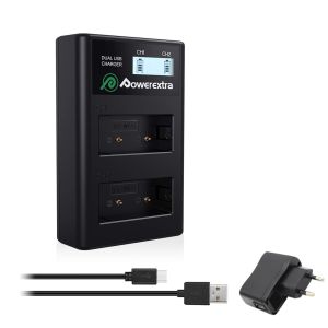 Powerextra DS-W126 Dual Battery Charger with USB AC/DC Power Adapter and LCD Display for Fujifilm NP-W126 Battery 