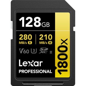 Lexar Professional 1800x SDXC 128GB Class 10 U3 V60 UHS-II Gold Series